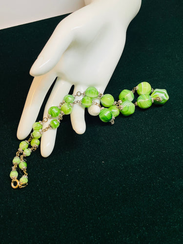 1960’s Green Czech Glass Beaded Necklace